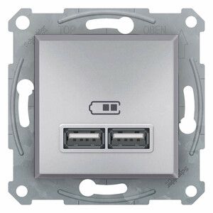 ASFORA Gniazdo ładowarki USB 2.1A bez ramki, alumini p/t