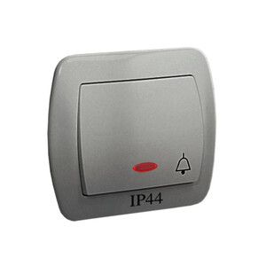 Przycisk dzwonek bryzgoszczelny IP44 z podświetleniem, 10AX, 250V~, zaciski śrubowe; aluminiowy