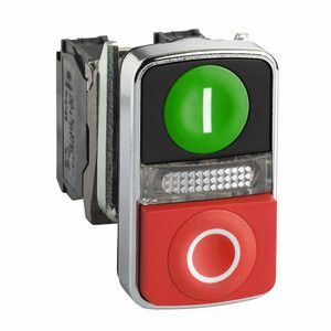 Przycisk podwójny zielony/czerwony LED 24V metalowy typowa I/O