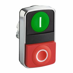 Przycisk podwójny płaski/wystający zielony/czerwony samopowrotny metalowy I / O