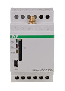 Przekaźnik zdalnego sterowania GSM (CLIP); 2xWY, 2xWE; sterowanie bramą; 230V AC; 2NO/NC; montaż na szynie DIN SIMplyMAX-P02