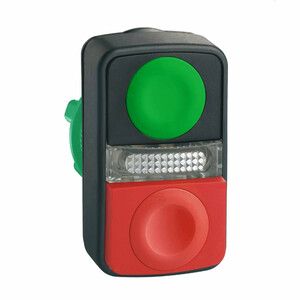 Przycisk podwójny płaski/wystający zielony/czerwony samopowrotny LED plastikowy